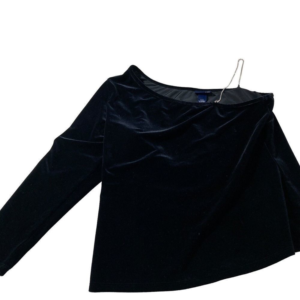 Venezia 18/20 XXL Women's Black Velvet Party Top Shirt one Sleeve Rhinestone USA - Picture 6 of 13